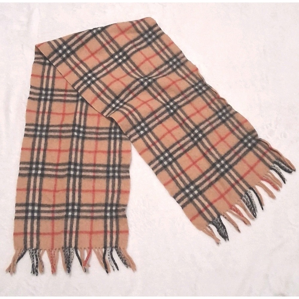 O-My- Cashmere Scarf Brown Plaid Soft Fringe Winter Luxury 44 in x 10 in
